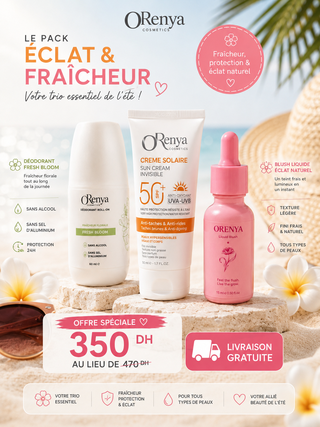 Ecran solaire +blush + deodorant